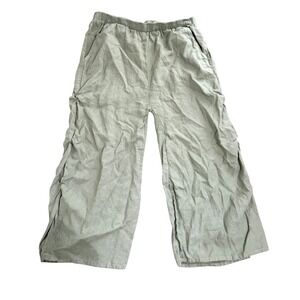 Match Point Sage Green Linen Wide Leg Cropped Pants Elastic Waist Large Coastal